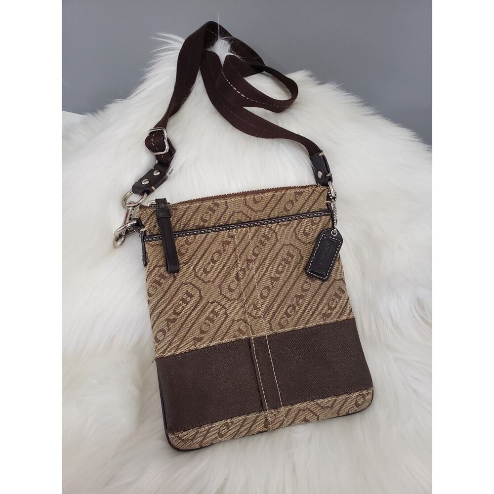 GORGEOUS‎ Coach Word Signature Stripe Brown Crossbody Bag Movie Ticket